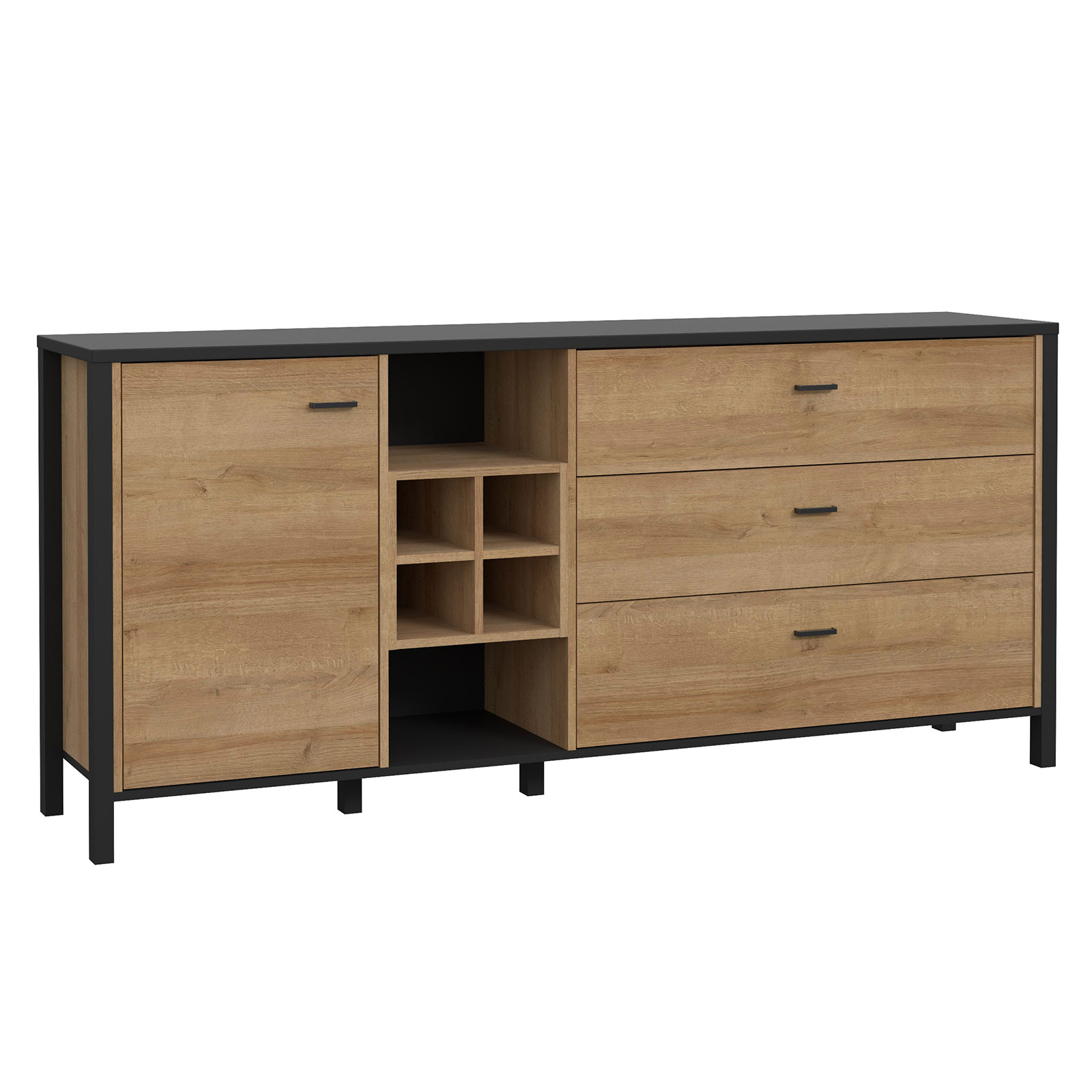 Sideboard - Riviera Eiche - schwarz - 186 cm breit