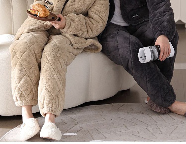 Jeony - Bijpassende loungewearset voor koppels: koraalfleece jack met capuchon en broek