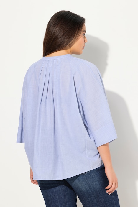 Bluse, Zierfalten, Oversized, V-Ausschnitt, Fledermausarm