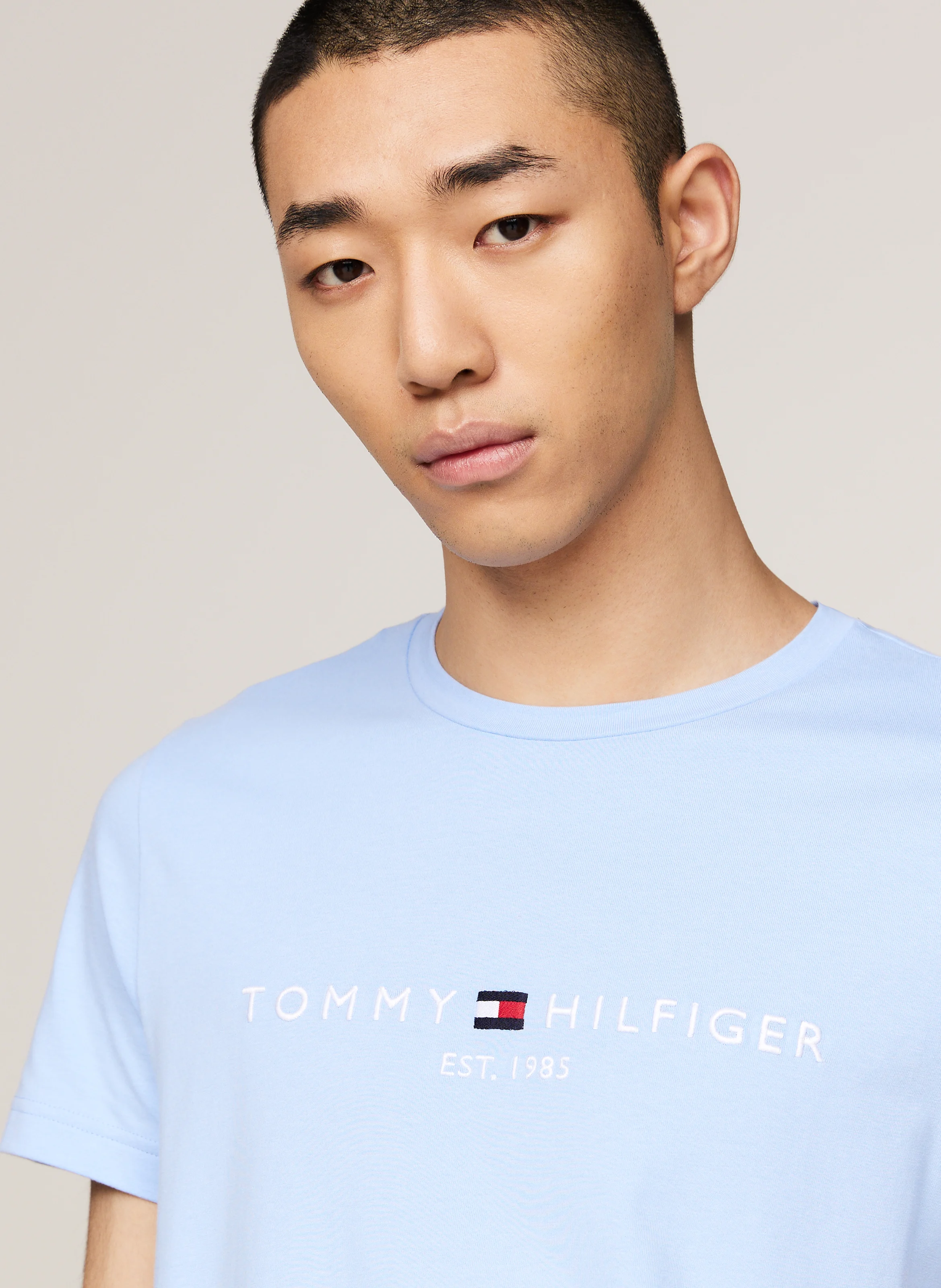Tee-shirt col rond droit en coton organique | Bleu