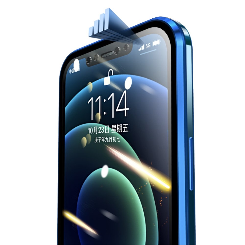 iPhone 12 Pro Magnetische Alu Schutzhülle mit Panzer Glas Backcover   Display- / Kameraglasschutz (Magnet-Technologie) - Gold