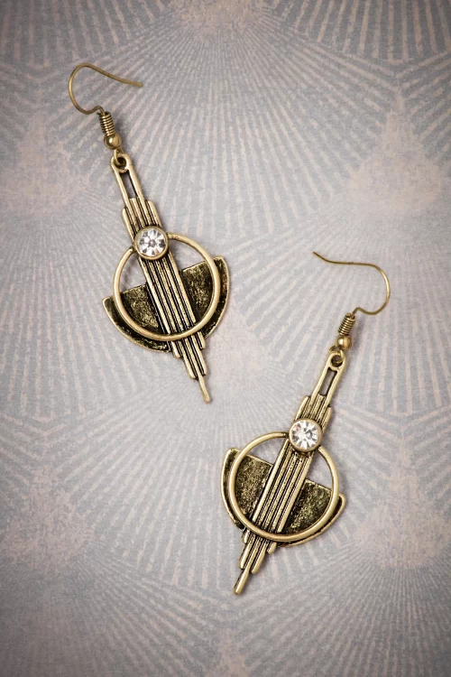Lovely Art Deco koperen oorbellen in goud