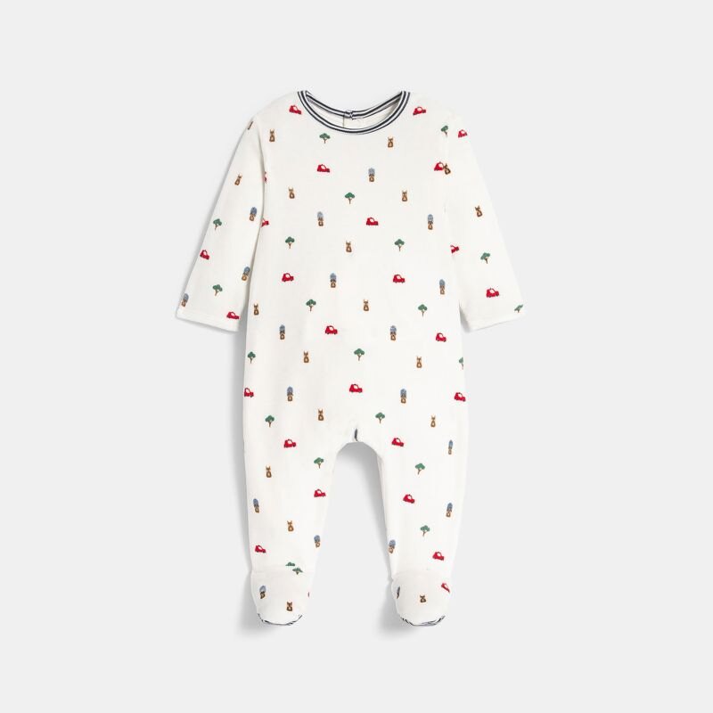 Dors-bien velours imprimé blanc bébé garçon Blanc