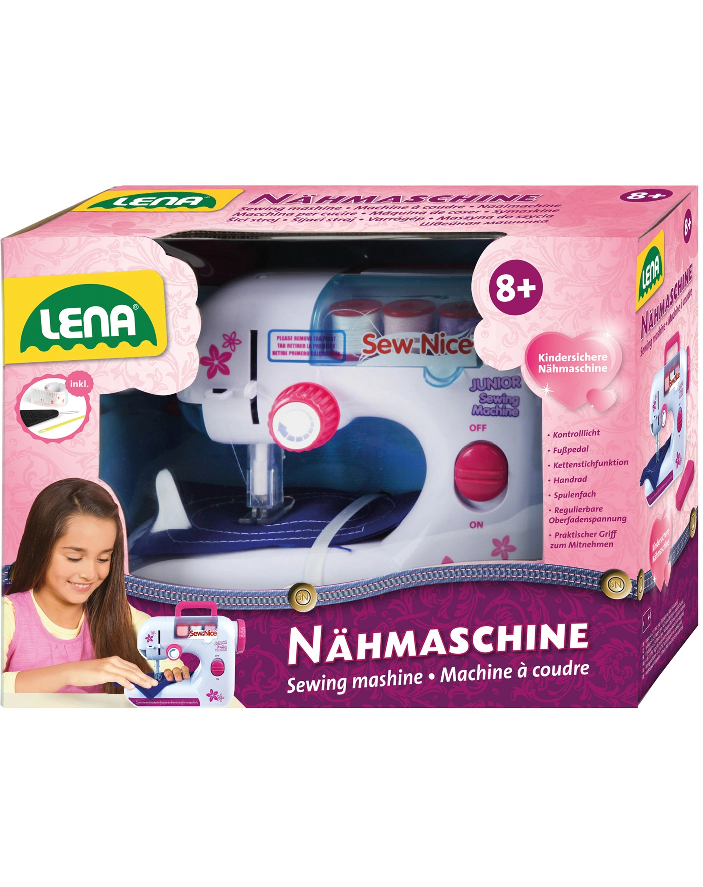Kinder-Nähmaschine SEWING in weiß/rosa