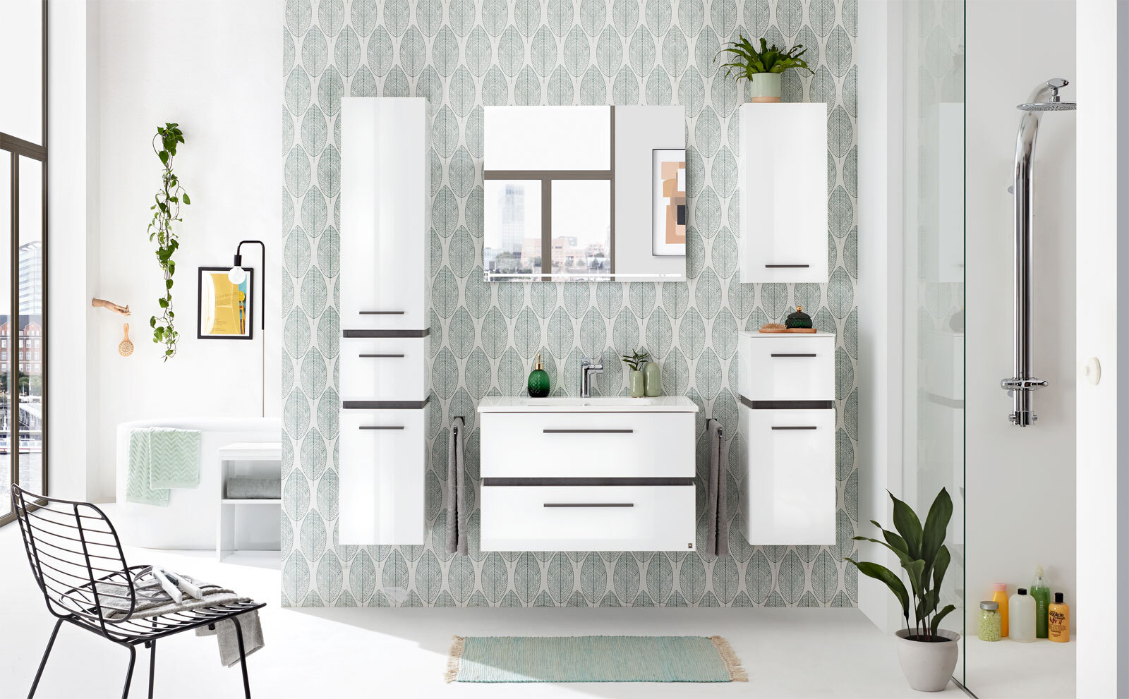 Musterring Highboard RIMINI schneeweiß/ dunkelgrau
