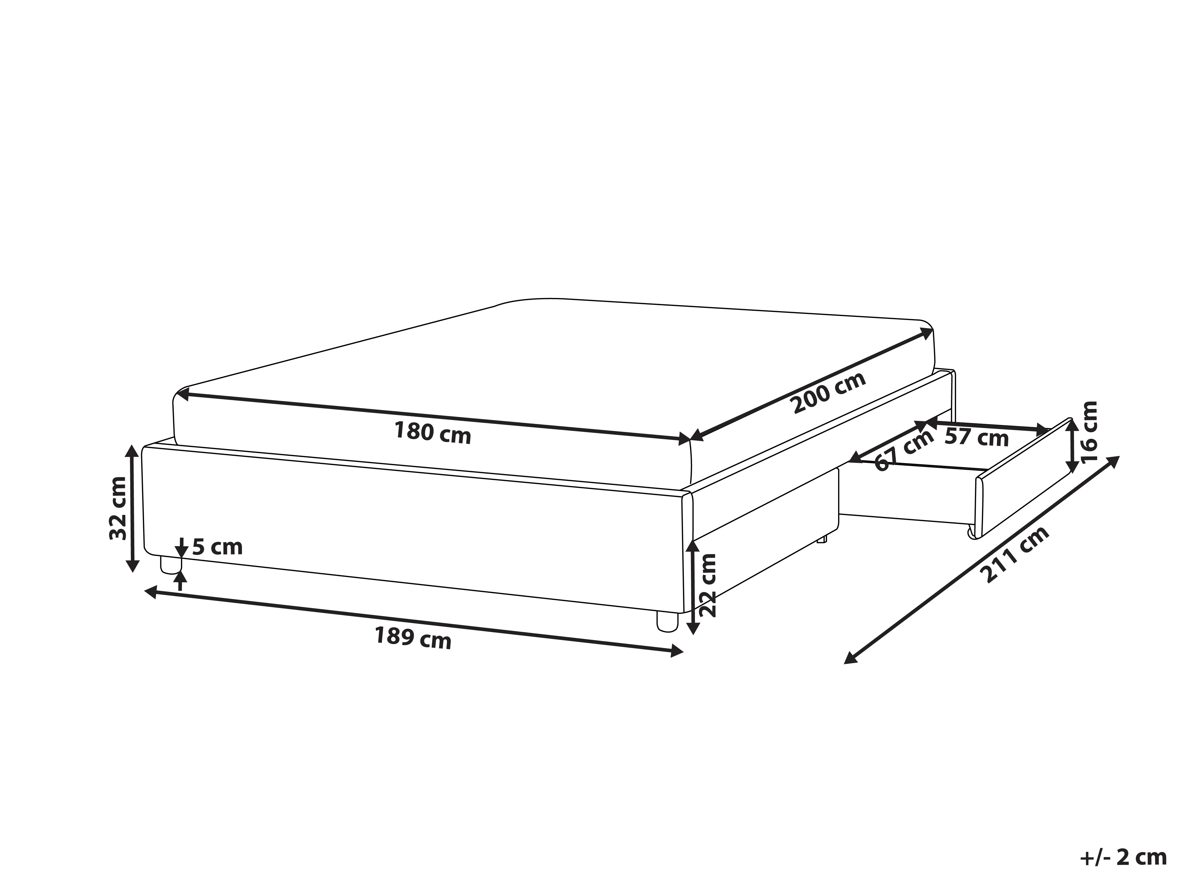 Bed met opbergruimte zonder hoofdbord Stof PRADES 180 x 200 cm Lichtbeige