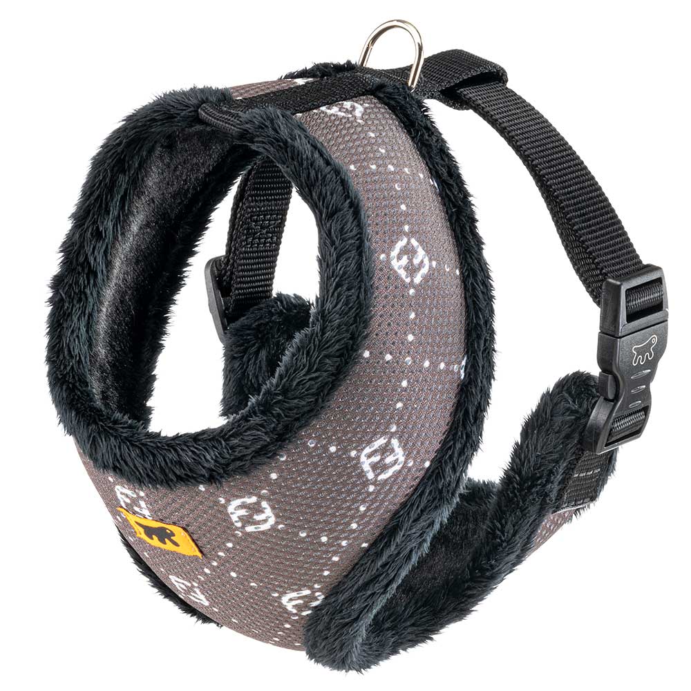 Nikita fur l harnais pour chien, respirant, fourrure ecologique douce, sangle réglable, taupe