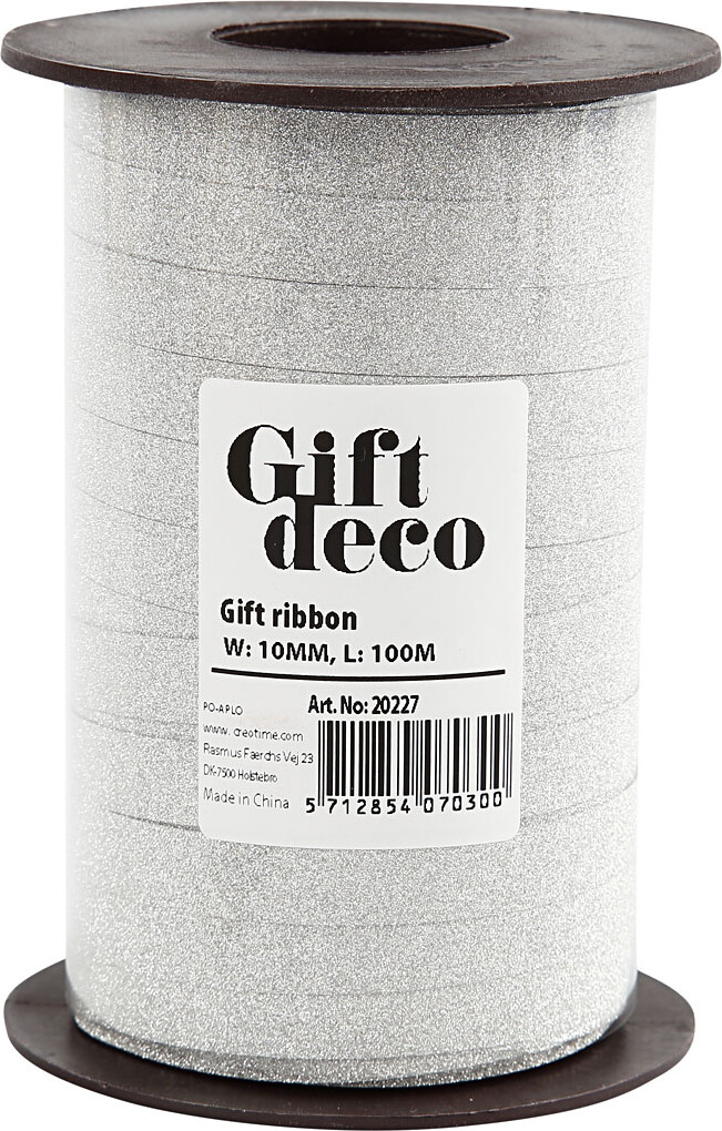 Gavebånd - Sølv - B 10 MM - Glitter - 100 M