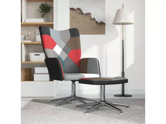 Chaise de relaxation avec tabouret Patchwork Tissu