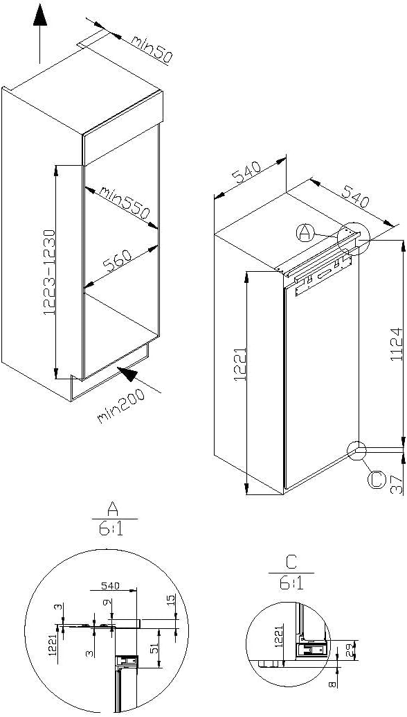 Amica EKSX 362 231 / Kühlschrank mit Gefrierfach / 1220 mm Nische/Festtür-Technik/elektronische Steuerung/Inverter-Motor