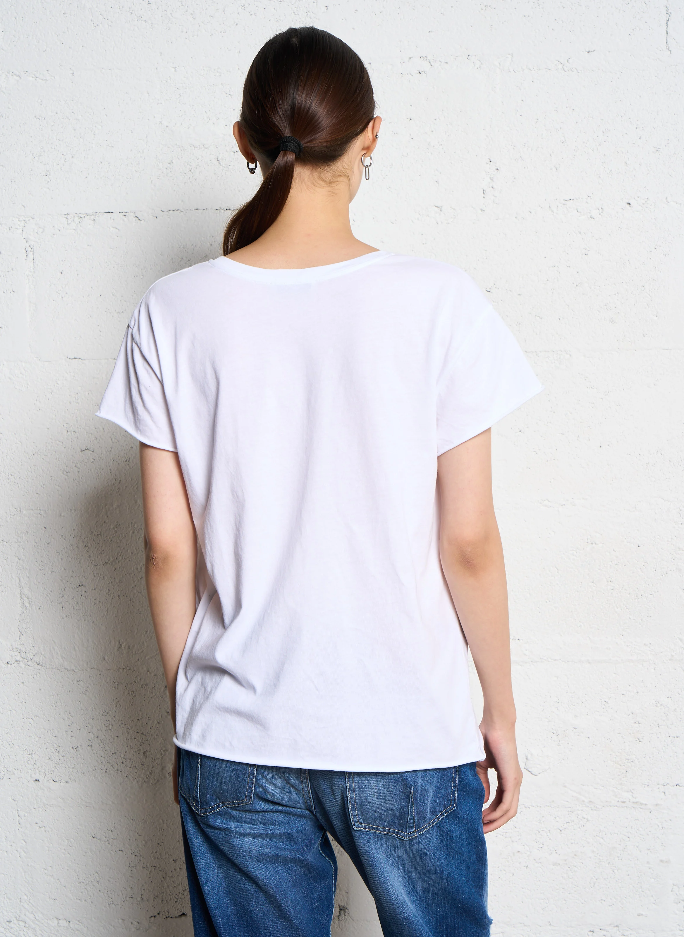 Tee-shirt droit col V sérigraphié en coton | Blanc