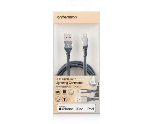 Andersson Lightning Cable Braided 1,5m Space Gray 2.4A
