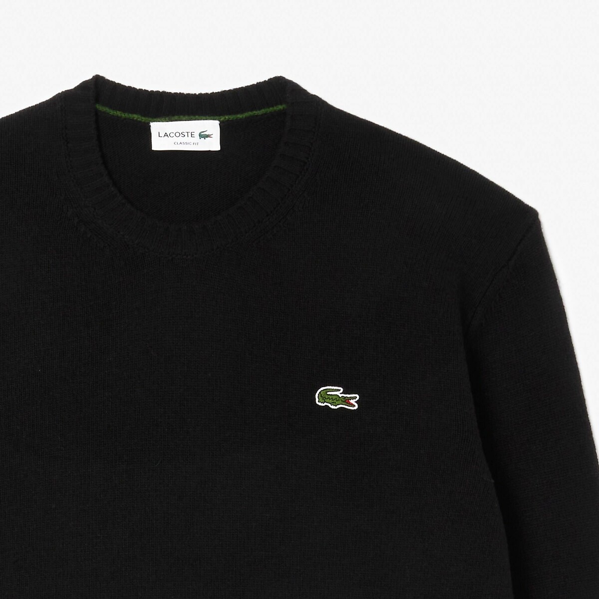 LACOSTE<br>Suéter liso de gola redonda em malha de lã cardada