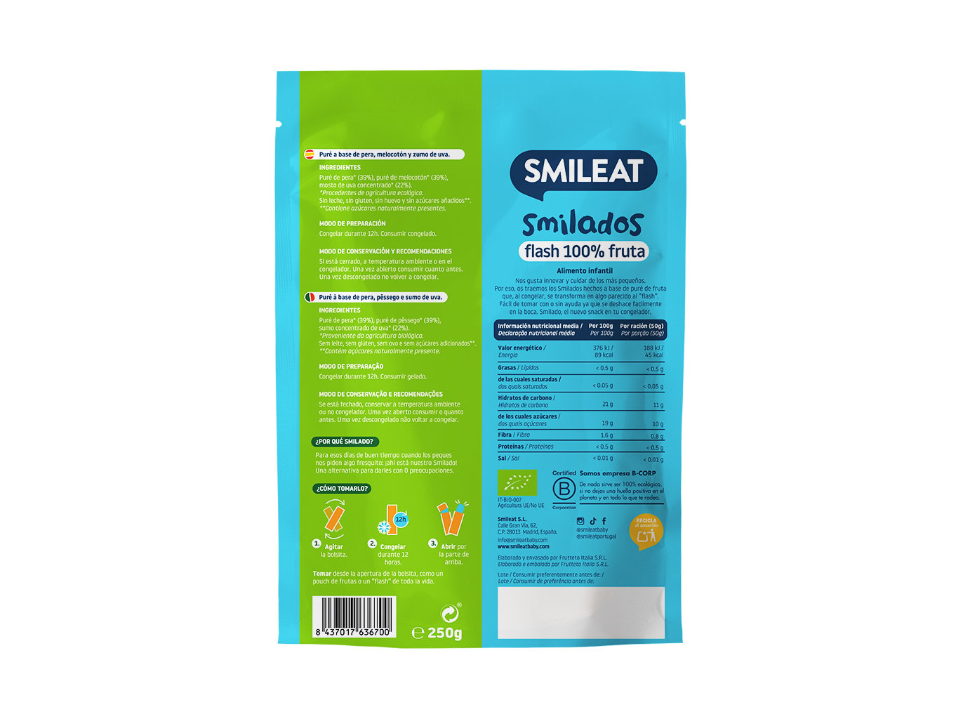 SOBREMESA SMILEAT BIO SMILADOS PÊRA PÊSSEGO 5X50G