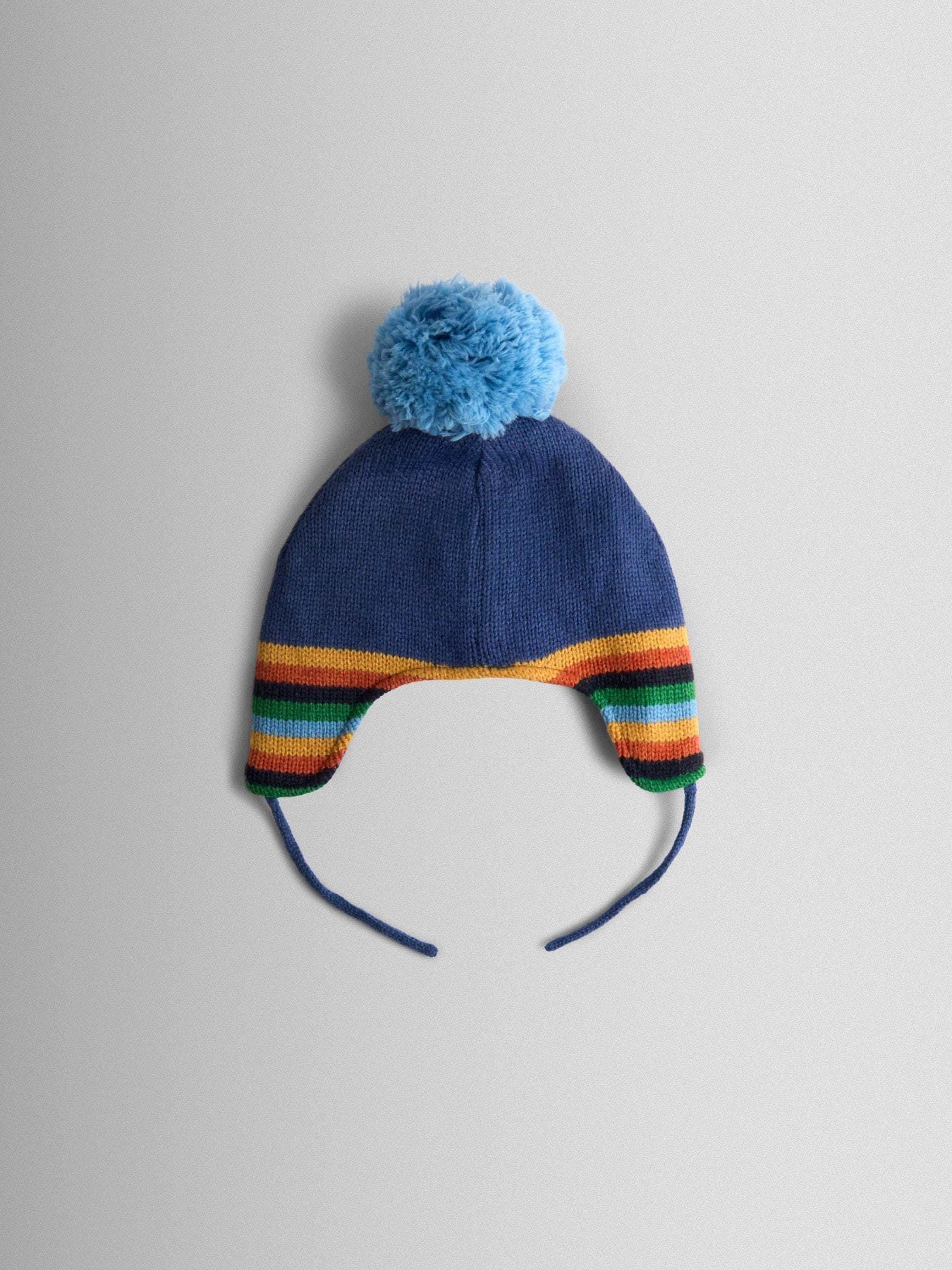 Blauw met dinosaurus - JoJo Maman Bébé Cosy Pom Pom Rib Hat