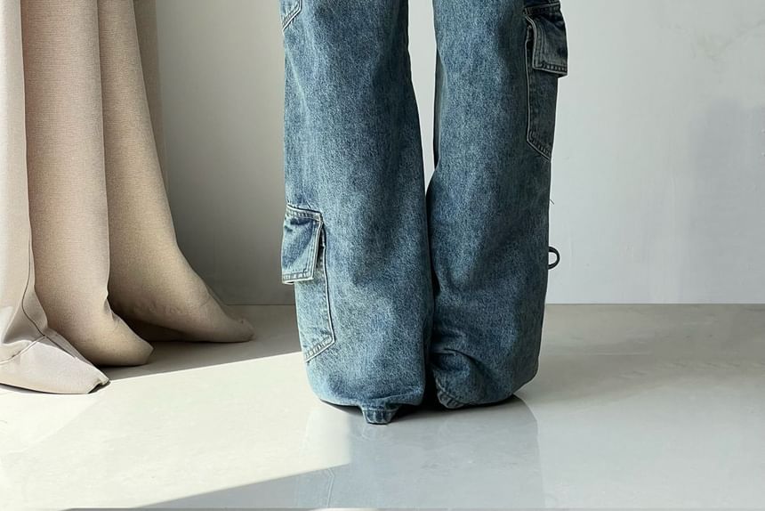 Rosesand - Low Rise Washed Bow Accent Straight-Fit Wijde Pijpen Jeans