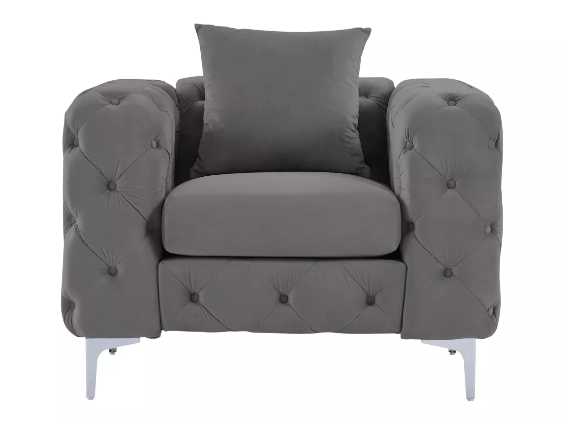 Fauteuil chesterfield en velours anthracite EDWINA
