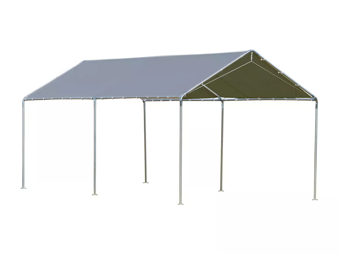 Carport auvent pour voiture 5,95L x 2,90l x 2,60H m acier galvanisé robuste PE haute densité gris