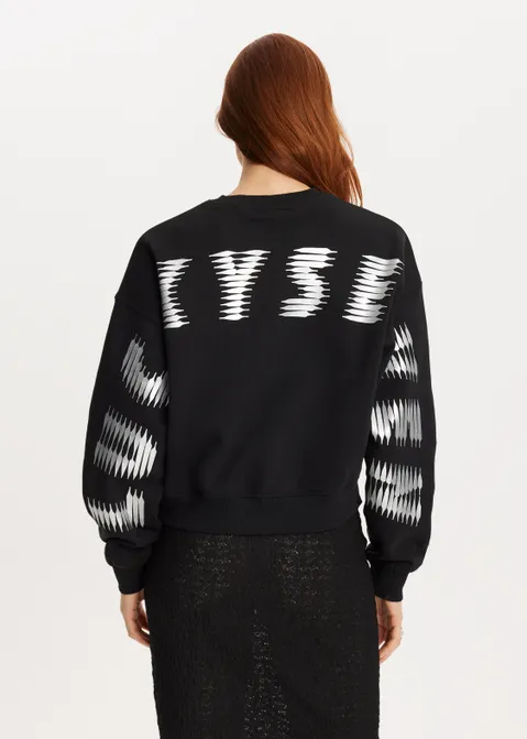 Cropped sweater met print zwart (ZWART)