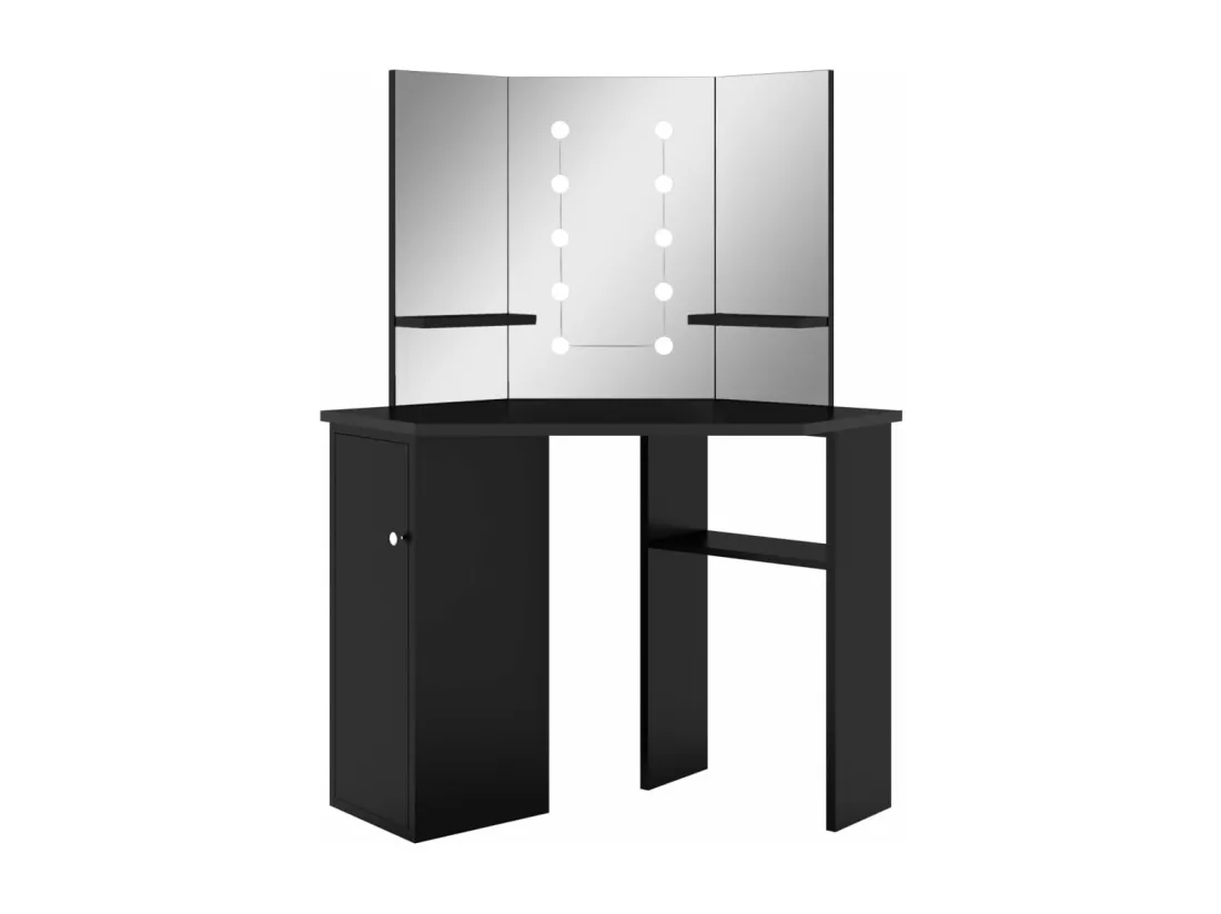 Coiffeuse d'angle avec LED Noir 111x54x141,5 cm