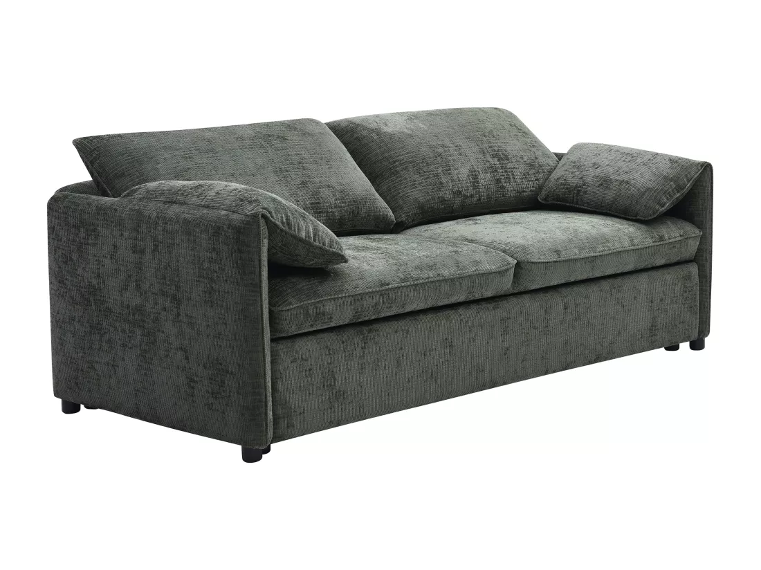 Canapé 3 places convertible en tissu texturé vert ALPARETO