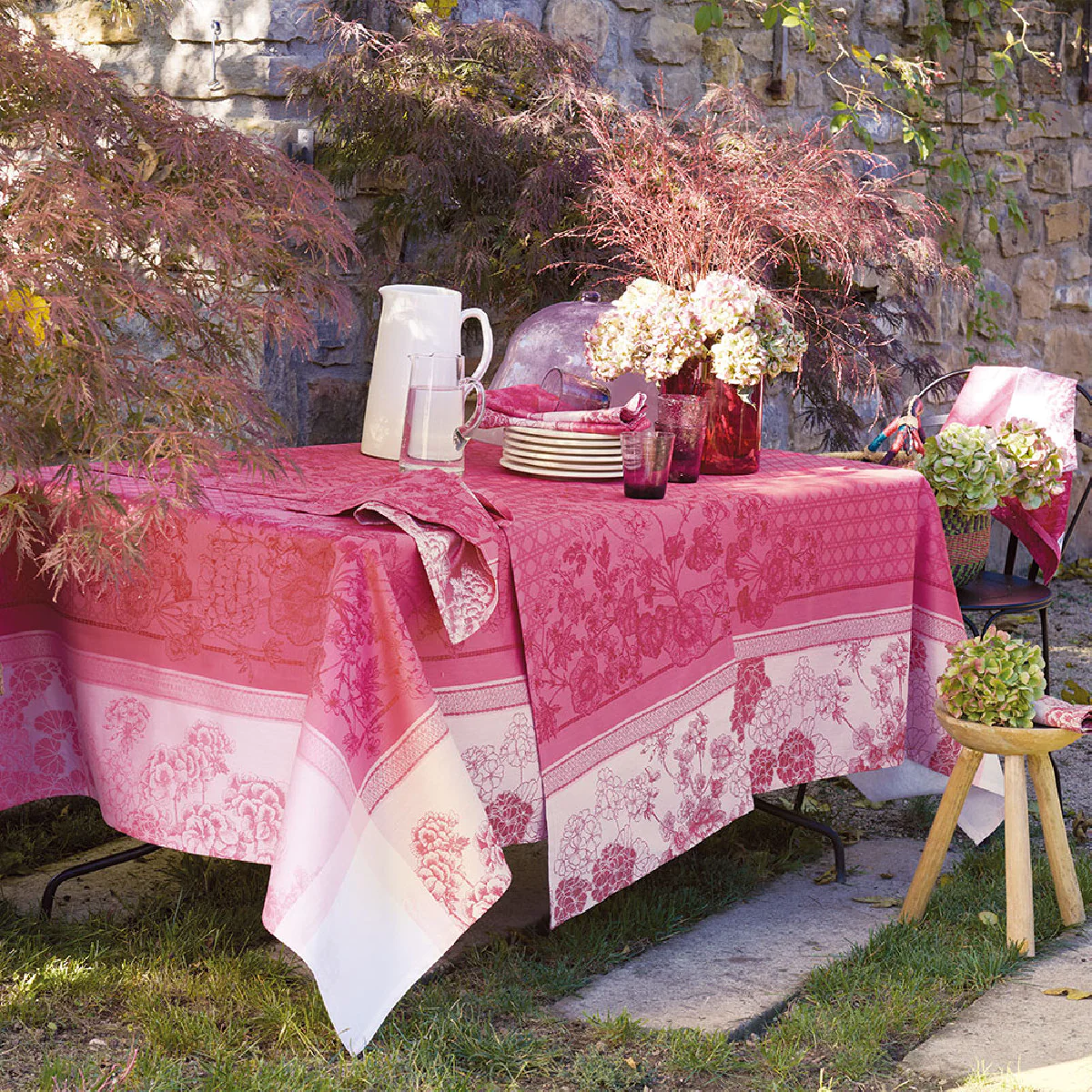 Nappe antitache déperlant pur coton bio rose 115x115 Garnier Thiebaut
