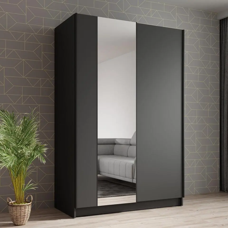 Meubella - Kledingkast Salta - Zwart - 120 cm - Met spiegel