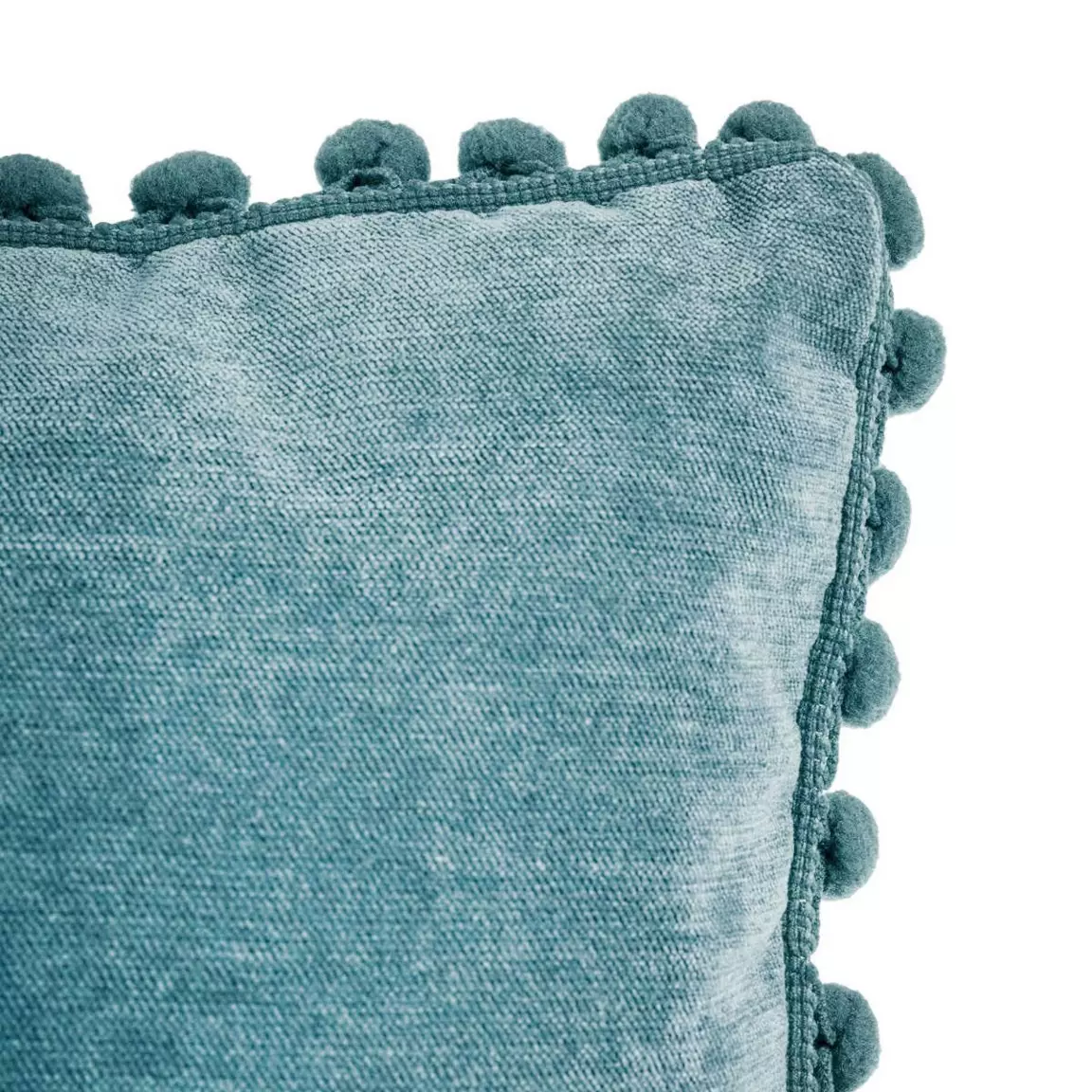 Coussin carré (40 x 40 cm) Pompons Bleu canard