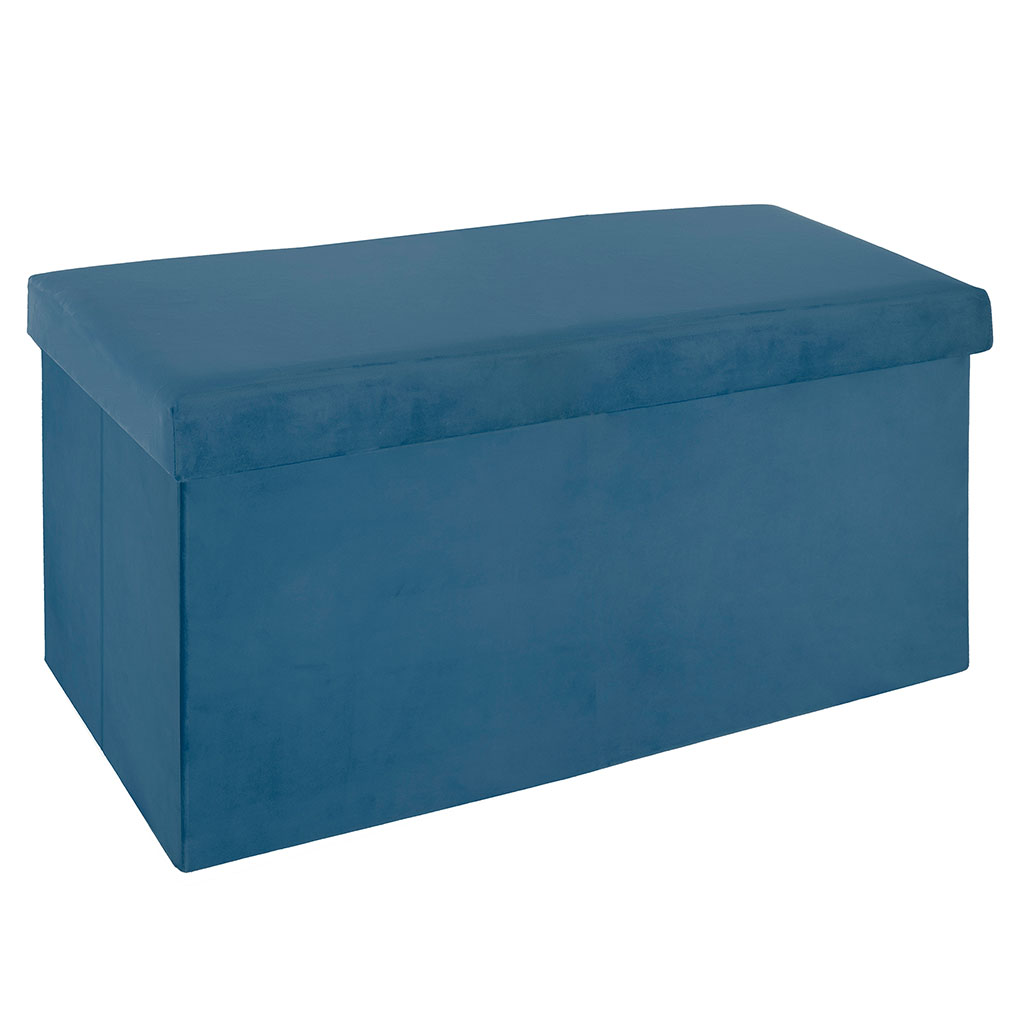 Coffre banc velours pliable bleu 38x75x38cm