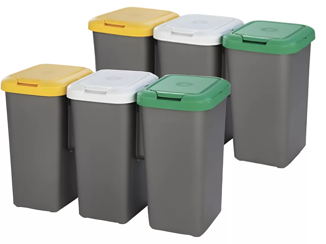 Définir 6 bacs de recyclage 150 litres fabriqués dans du plastique multicolore