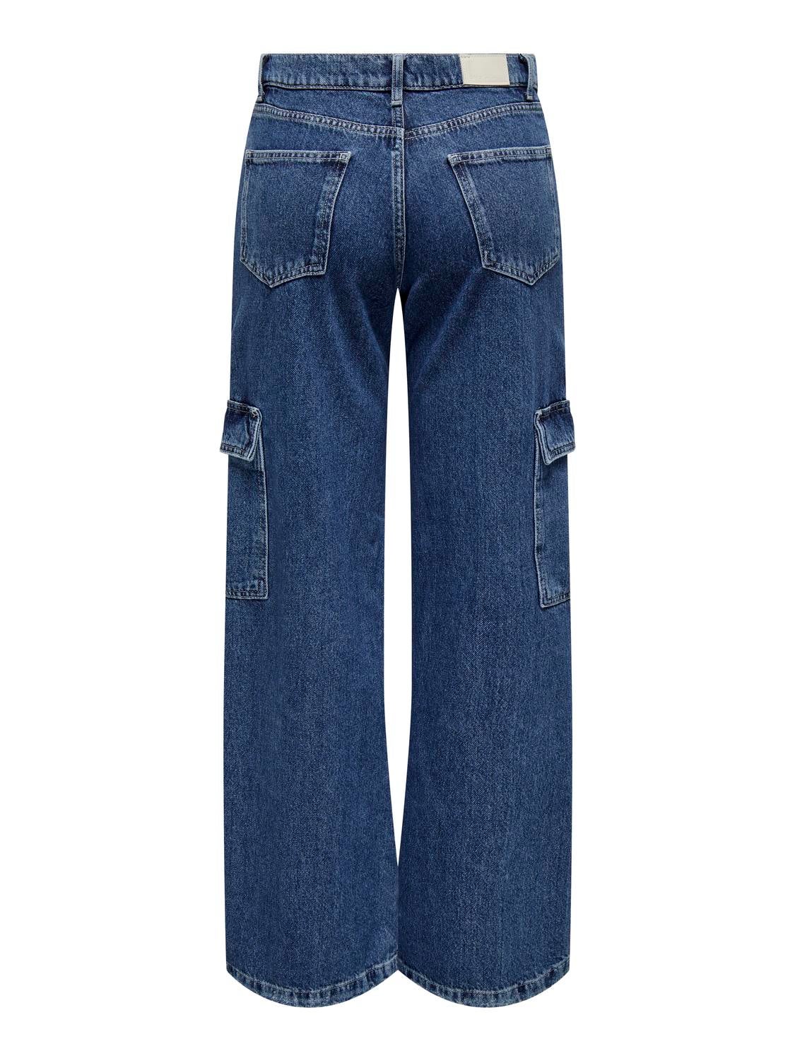 ONLHONEY Niedrige Taille Weiter Beinschnitt Jeans Dark Blue Denim