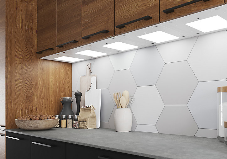 Tablette avec LED integrées de dessous de meuble haut GoodHome Caraway blanc l. 26,4 cm x L. 31,9 cm x H. 18,2 mm