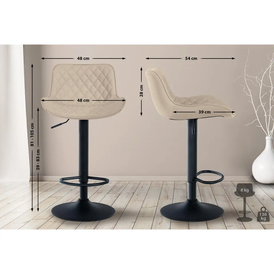 CLP Barkruk Minosa zwart Frame - Kunstleer - creme