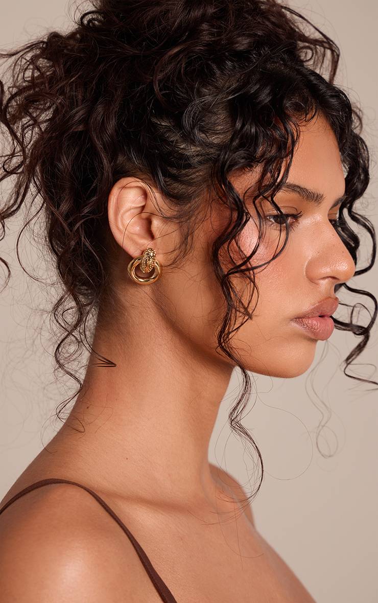 Doré Boucles D'oreilles Heurtoir De Porte Texturées En Acier Inoxydable