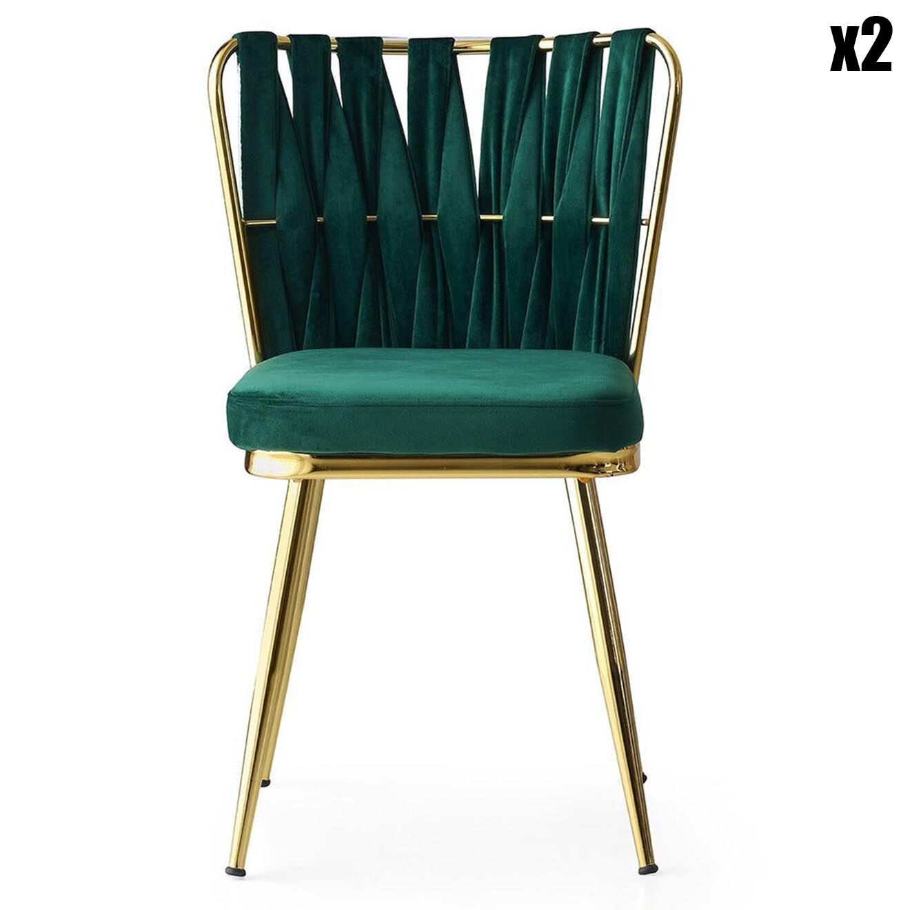 Homitis 2 Chaises Kusakli doré/vert - 43x82x43 cm