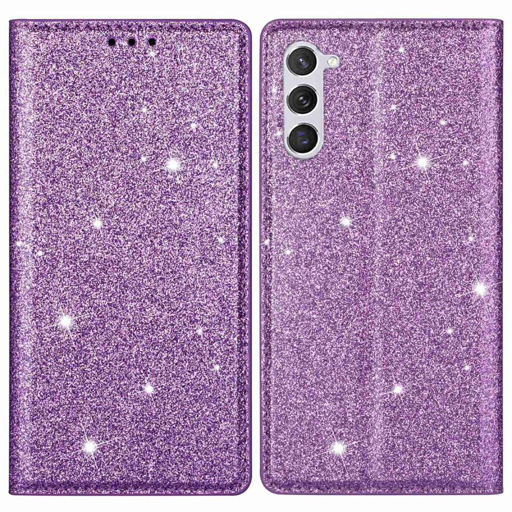 Samsung Galaxy S23 5G Flip Wallet Cover Leder Tasche Glitzer Optik - Lila