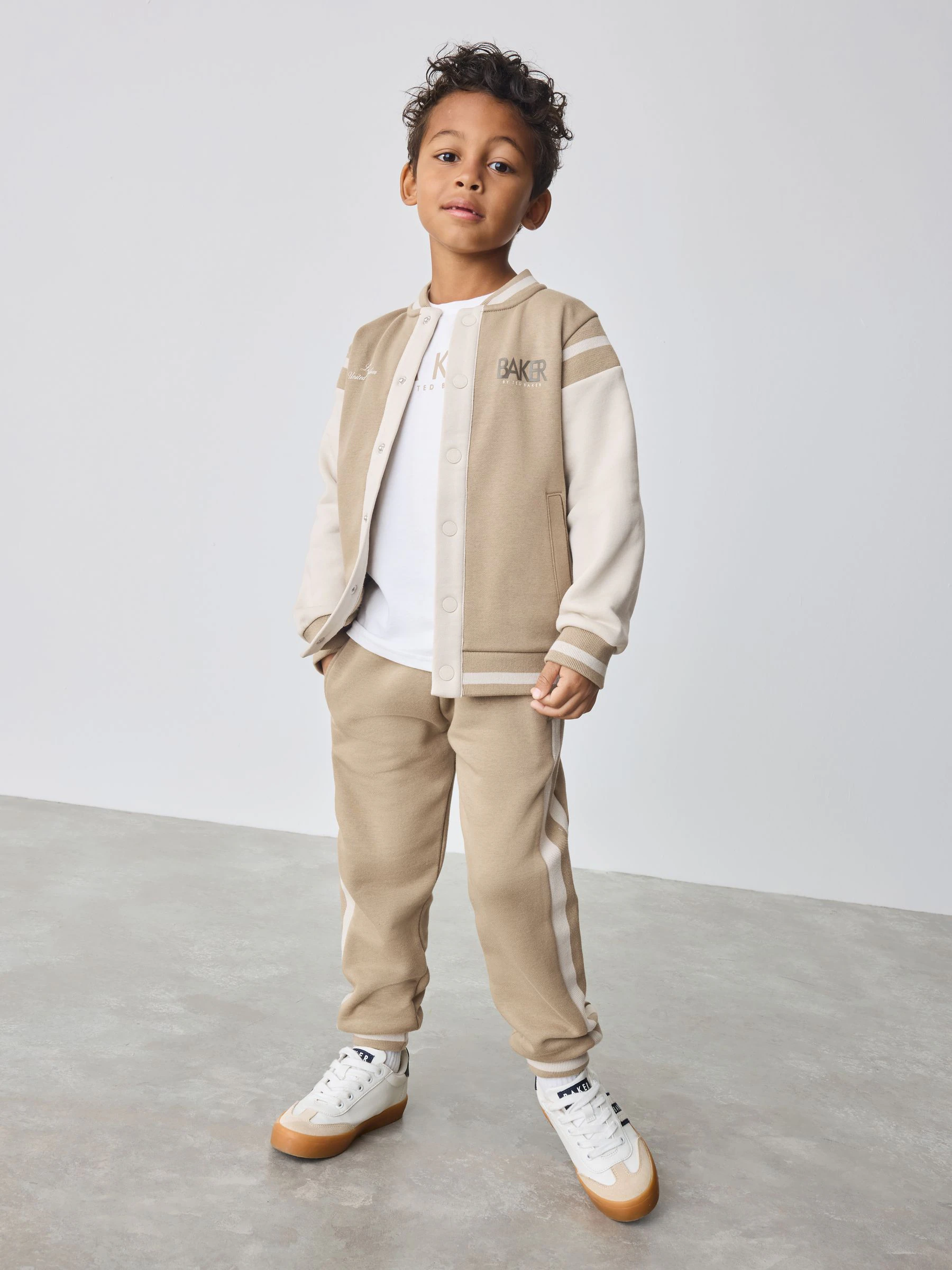 Baker by Ted Baker Stone Varsity Jacket T-Shirt and Joggers 3 Piece Set