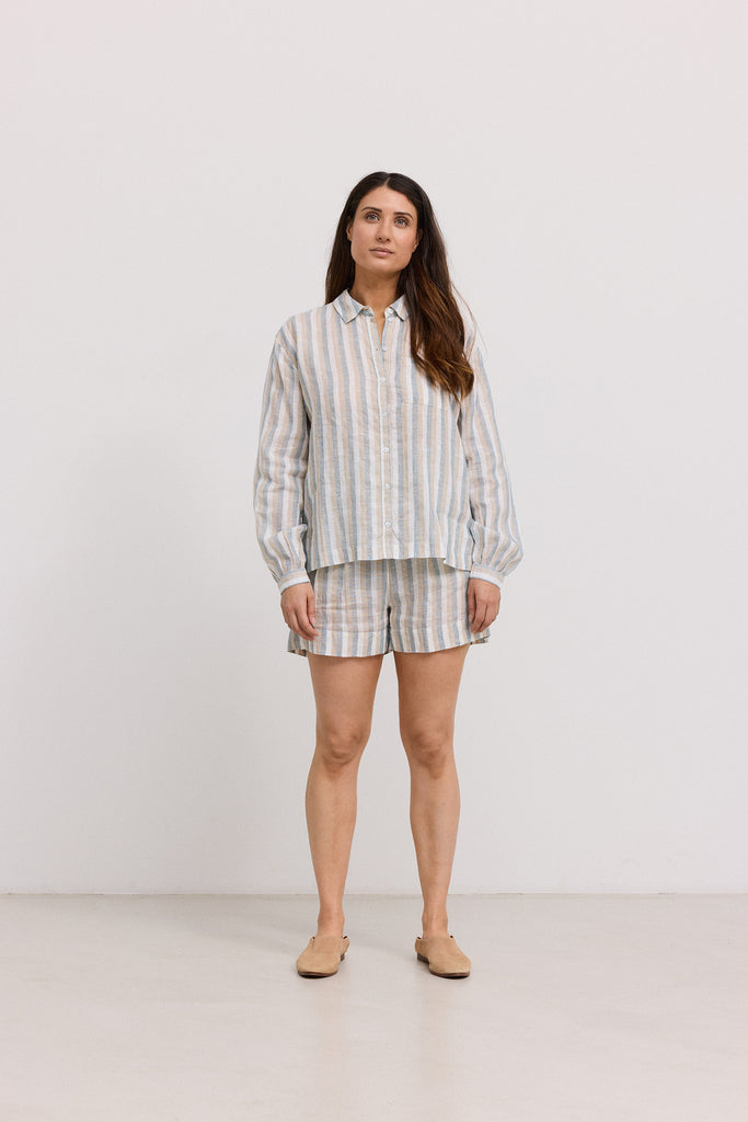 Pera W, Shorts - Dusty Blue Stripe