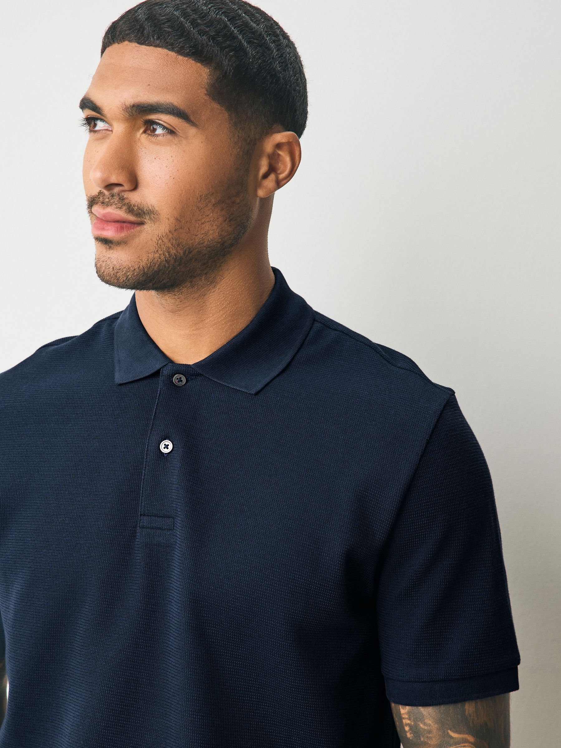 Donkerblauw - Nette poloshirt met textuur