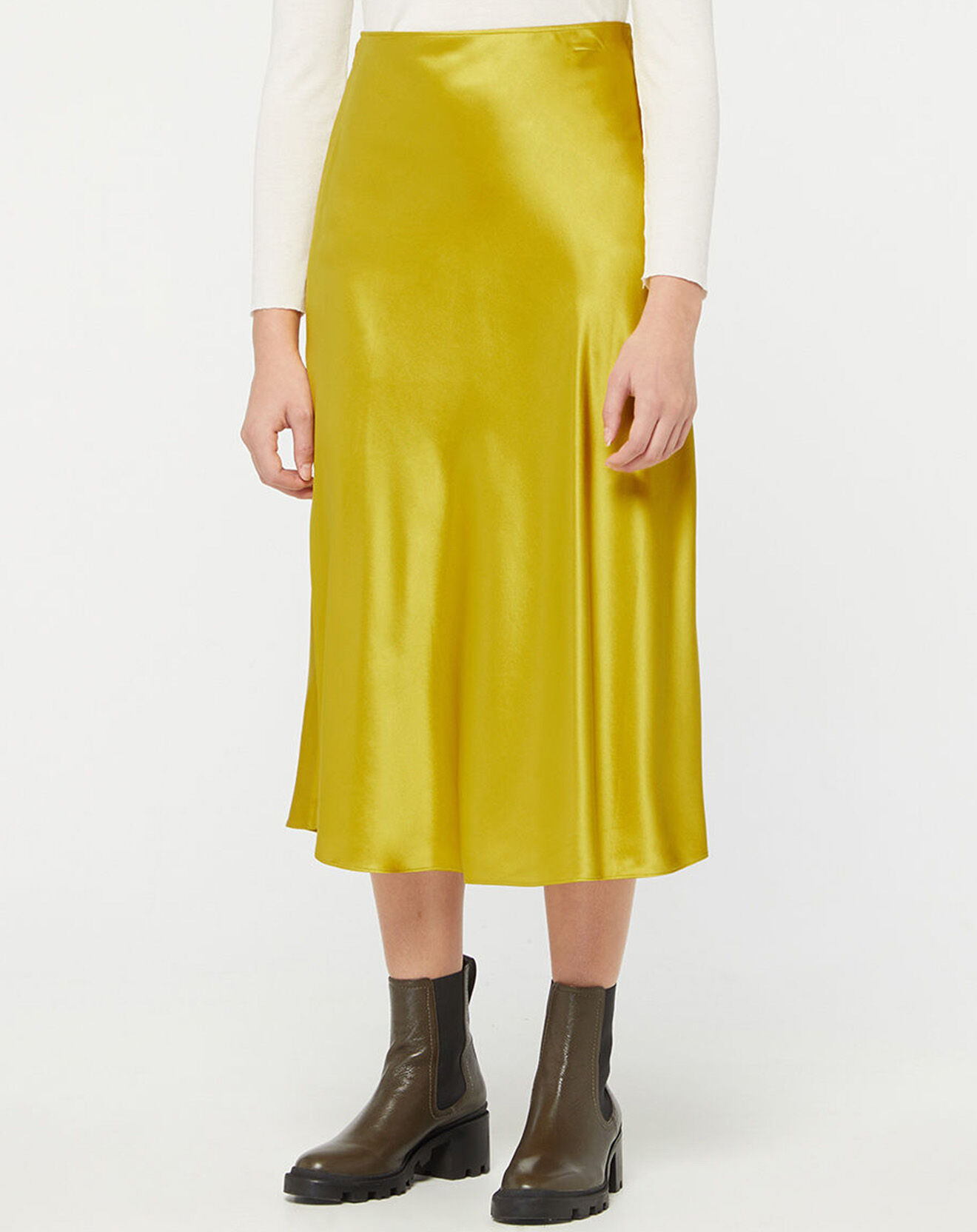 Galeries Lafayette Jupe mi-longue 100% Soie Delta moutarde