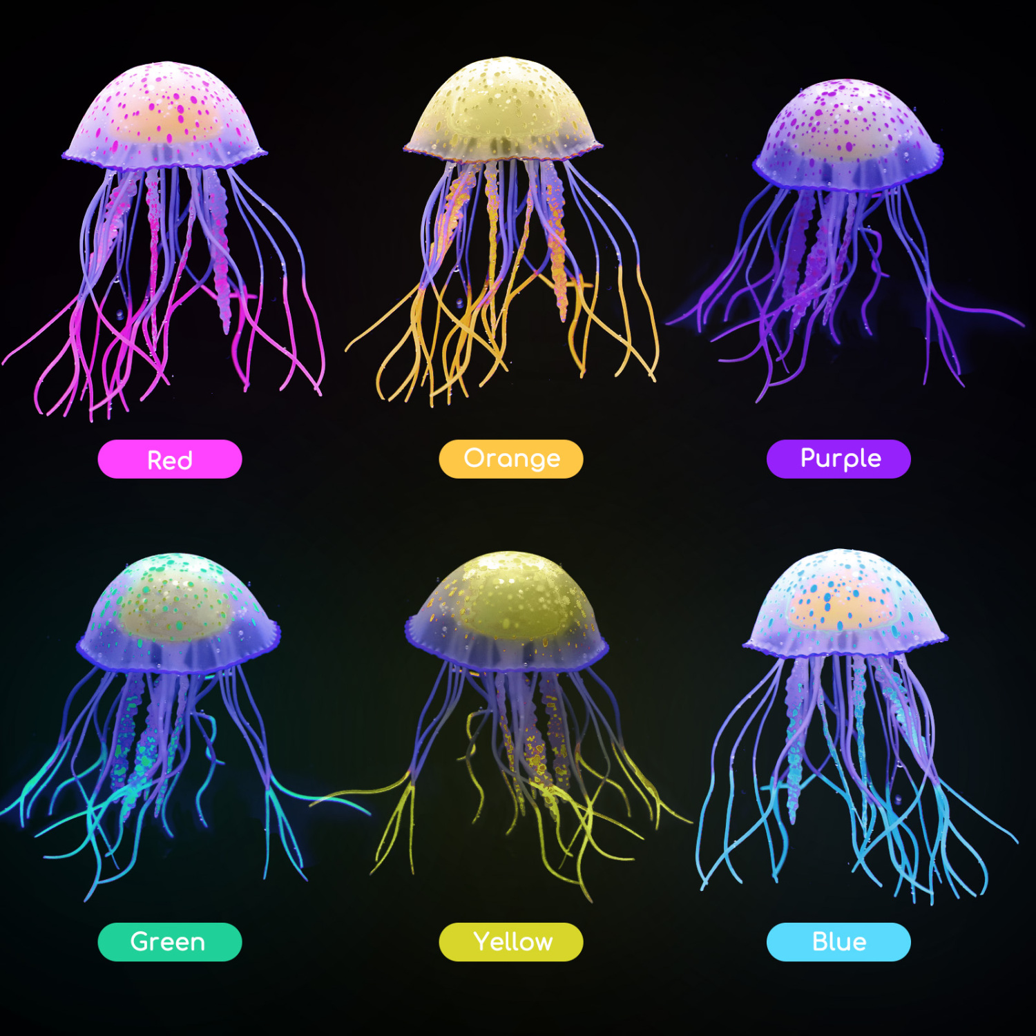 Nobleza - Conjunto de 6 Enfeites para Aquário, Águas-vivas Artificiais, Decoração para Aquário, Águas-vivas Artificiais Fluorescentes | Não Altera os Parâmetros da Água