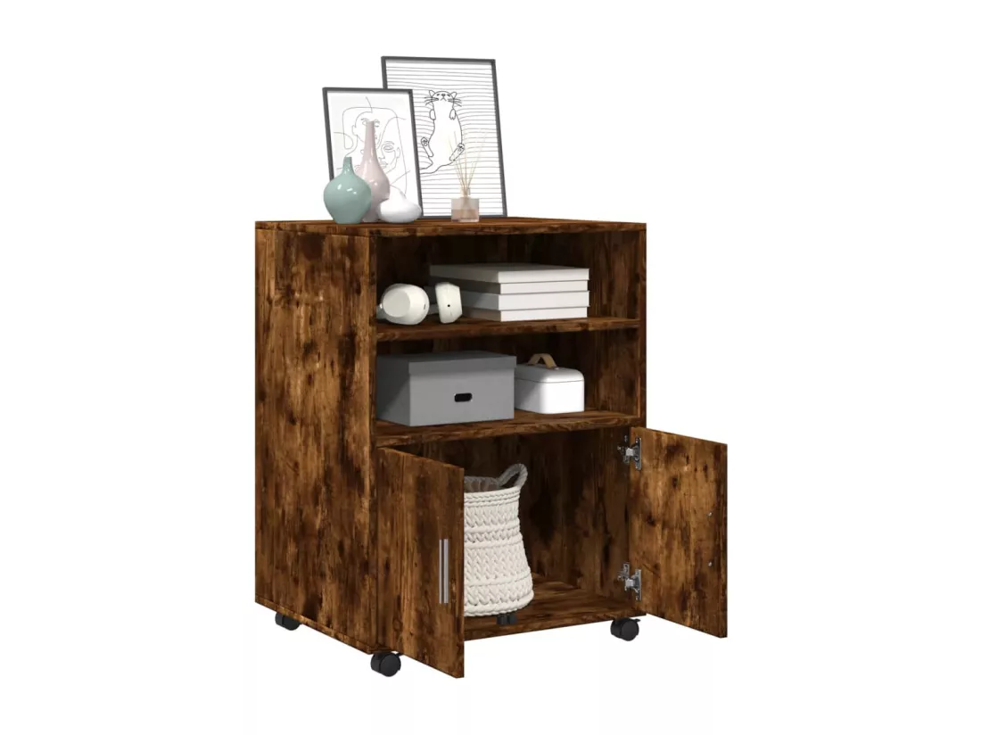 Armoire à roulettes chêne fumé 60x48x81 cm bois d'ingénierie