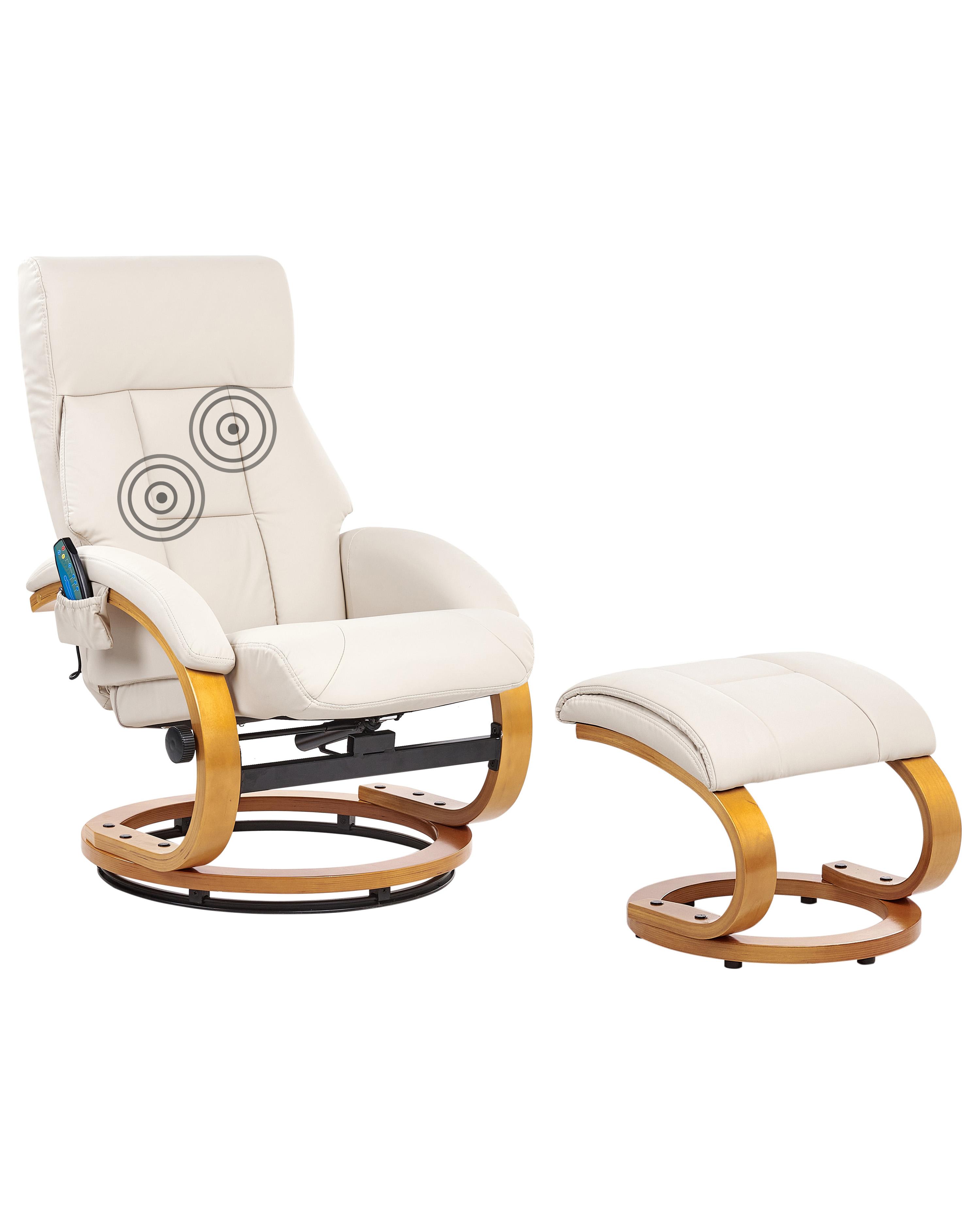 Massagestoel FORCE met voetenbank Kunstleer Lichtbeige