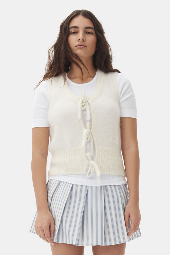Ganni Light Mohair Tie String Vest Egret
