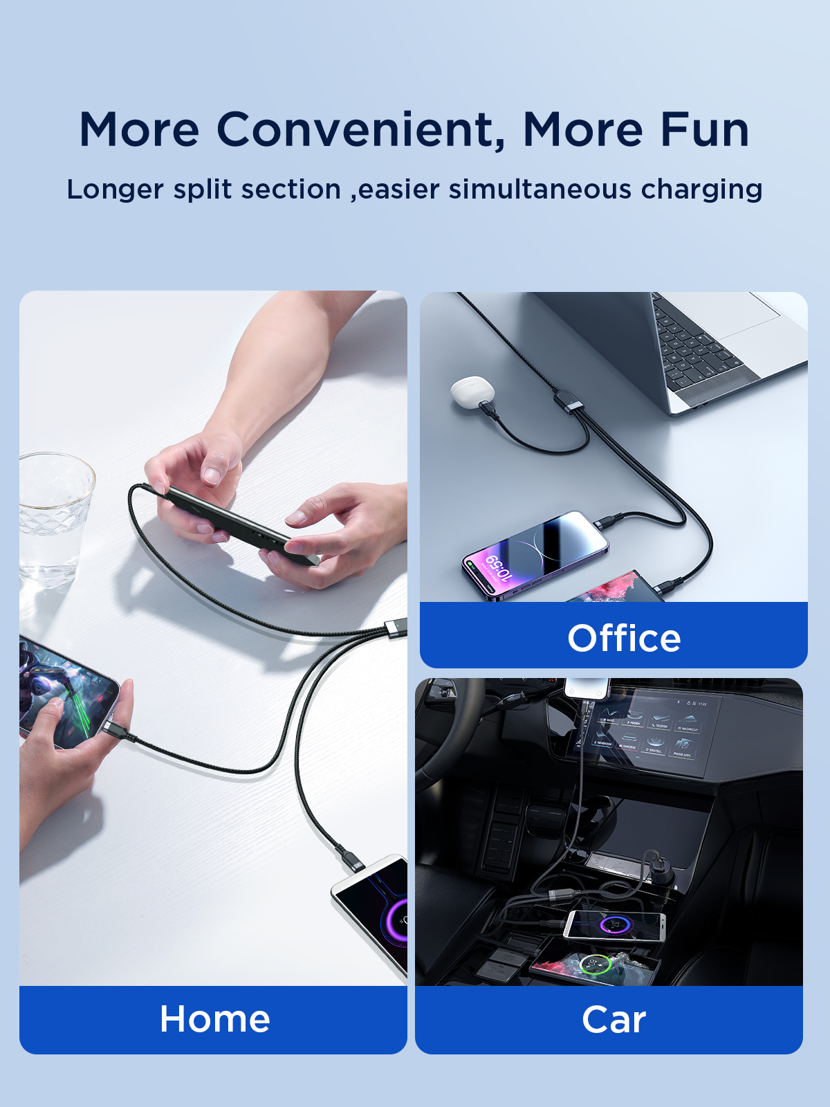 (30cm) 3in1 USB A auf USB C / Lightning / Micro USB Ladekabel Datenkabel - Schwarz