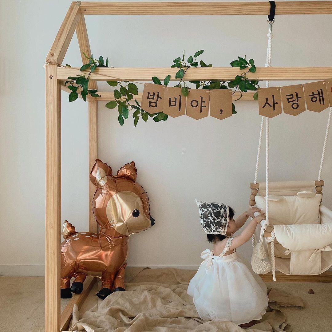 Holz Kinder Schaukel Indoor Baby Schaukelsitz Spielzeug für Türrahmen - Beige