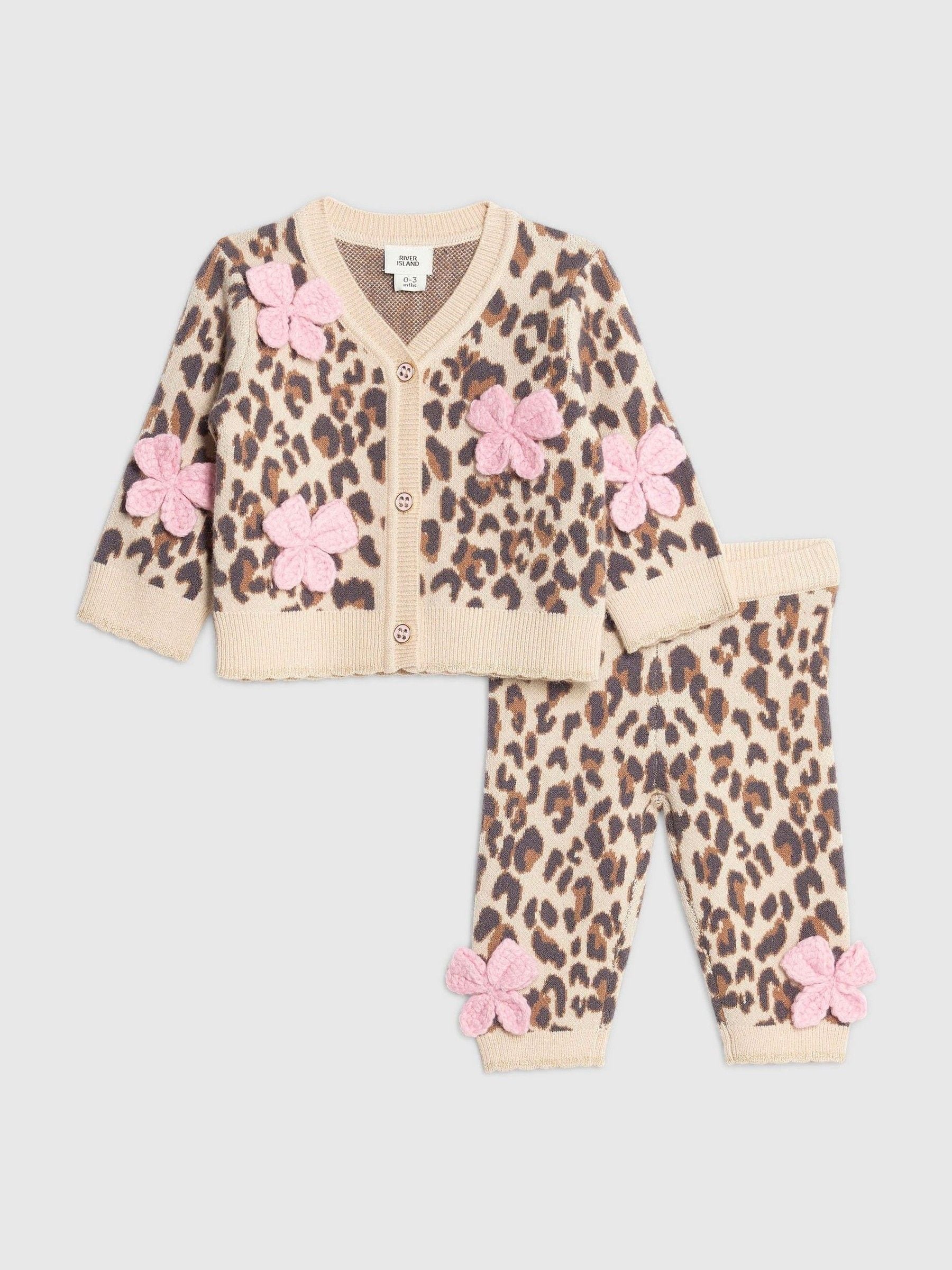 River Island Leopard Bow Cardigan and Leggings Set