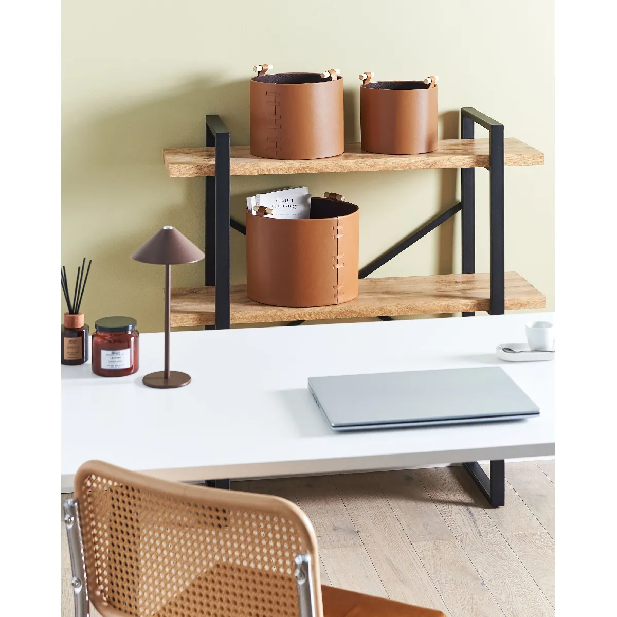 Beliani ARAM - Lot de 3 paniers en cuir PU marron
