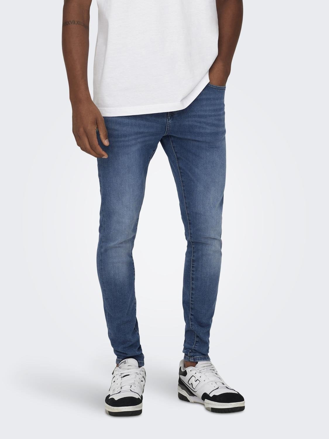 ONSFLY Mid Rise Spray on Fit Jeans Medium Blue Denim
