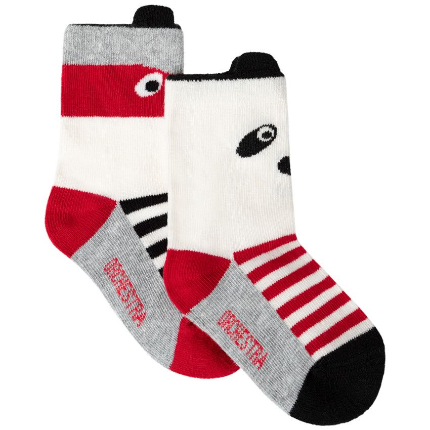 Lot de 2 paires de chaussettes à rayures et animaux en jacquard - Rouge